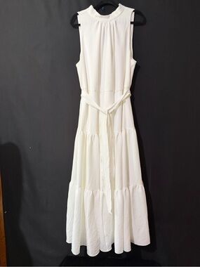 Anne Klein White Sleeveless Maxi Dress with Tie Belt